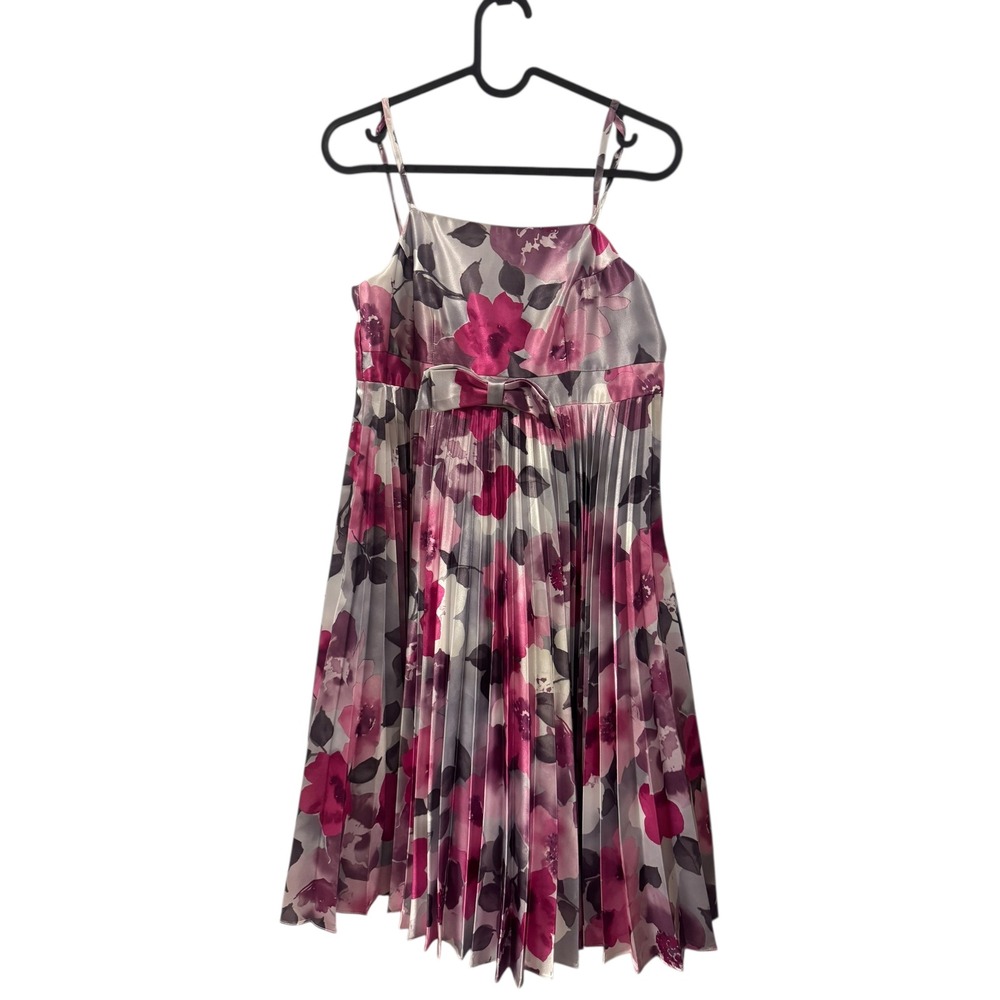 Bonnie Jean Floral Pleated Dress Girls‎ Size 16 Pink Gray Spaghetti Strap formal
